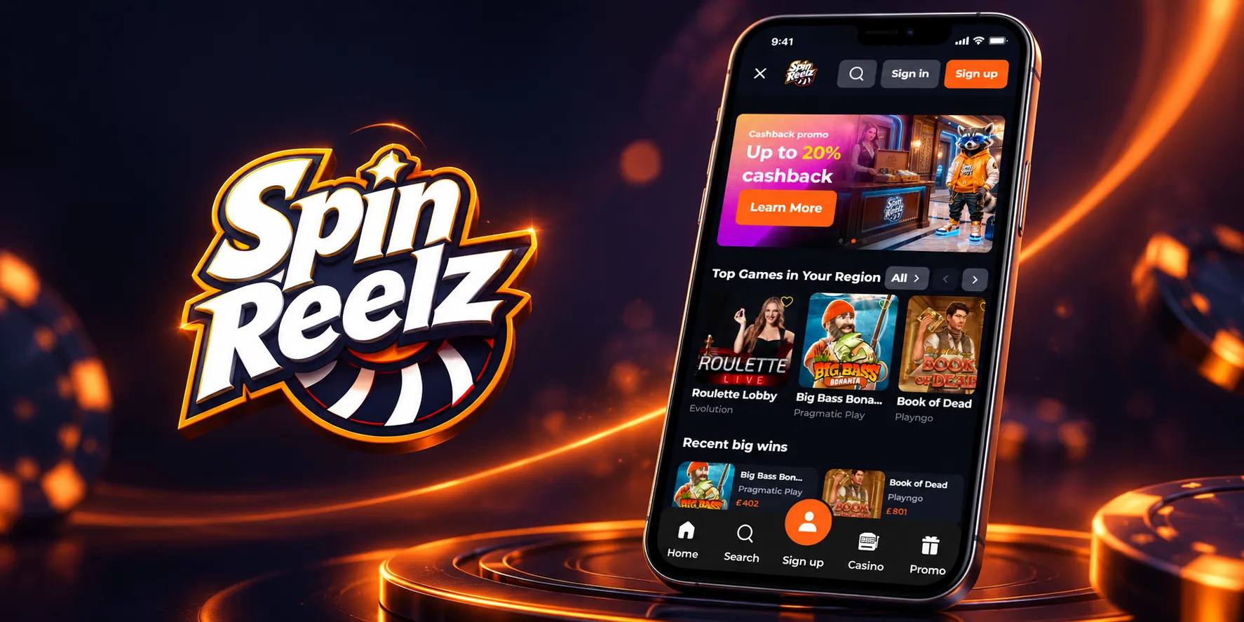 SpinReelz Casino App Screenshot
